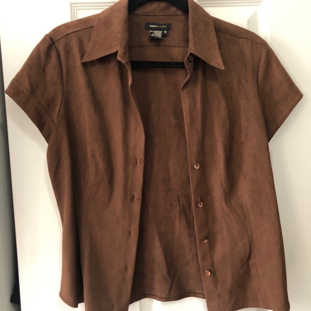 Vintage BCBG Faux Suede Short Sleeve Button-Down